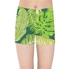 Tropical Green Leaves Kids  Sports Shorts by snowwhitegirl