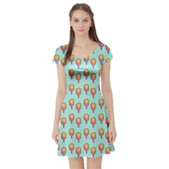 Cotton Candy Pattern Aqua 3d Short Sleeve Skater Dress by snowwhitegirl