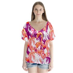 Flamingos V-neck Flutter Sleeve Top by StarvingArtisan