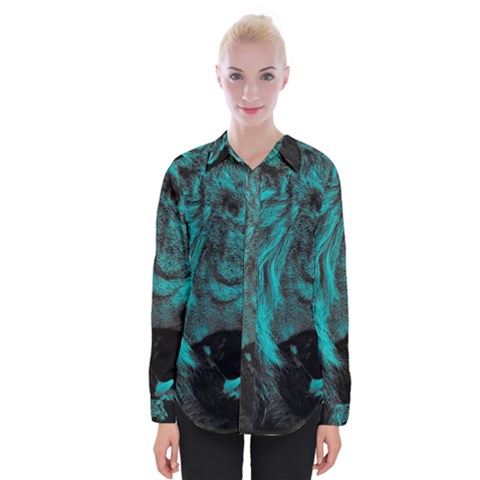 Angry Male Lion Predator Carnivore Womens Long Sleeve Shirt by Sudhe