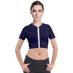 Neon Oriental Characters Print Pattern Short Sleeve Cropped Jacket by dflcprintsclothing