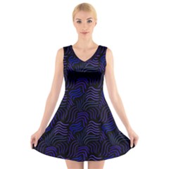 Blue & Black Pattern V-neck Sleeveless Dress by modernwhimsy