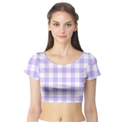 Lavender Gingham Short Sleeve Crop Top by retrotoomoderndesigns