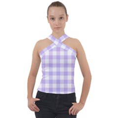 Lavender Gingham Cross Neck Velour Top by retrotoomoderndesigns