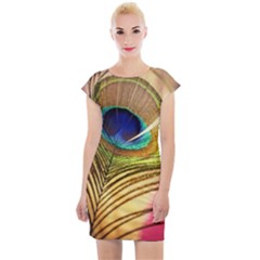 Peacock Feather Colorful Peacock Cap Sleeve Bodycon Dress by Pakrebo