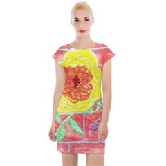 Reid Hall Rose Watercolor Cap Sleeve Bodycon Dress by okhismakingart