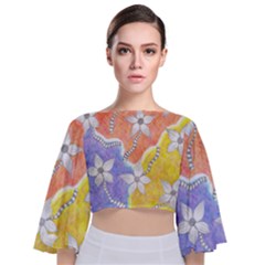 Tricolor Garden  Tie Back Butterfly Sleeve Chiffon Top by okhismakingart