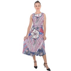 Abstract Flower Field Midi Tie-back Chiffon Dress by okhismakingart