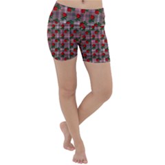 Roses Pink Plaid Lightweight Velour Yoga Shorts by snowwhitegirl