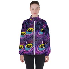 Peacock Feathers Purple Women s High Neck Windbreaker by snowwhitegirl