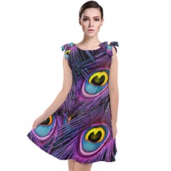 Peacock Feathers Purple Tie Up Tunic Dress by snowwhitegirl