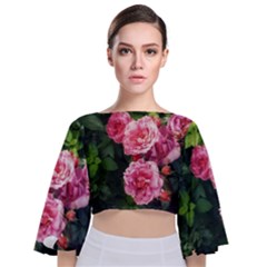 Summer Roses Tie Back Butterfly Sleeve Chiffon Top by okhismakingart