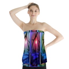 Moon And Locust Tree Collage Strapless Top by okhismakingart