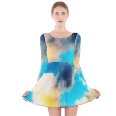 Pale Clouds Long Sleeve Velvet Skater Dress by okhismakingart