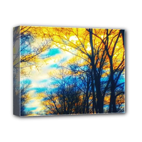 Yellow And Blue Forest Deluxe Canvas 14  X 11  (stretched) by okhismakingart