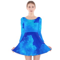 Deep Blue Clouds Long Sleeve Velvet Skater Dress by okhismakingart