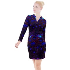 Red-edged Blue Sedum Button Long Sleeve Dress by okhismakingart