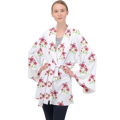 Cute Floral Drawing Motif Pattern Velvet Kimono Robe by dflcprintsclothing