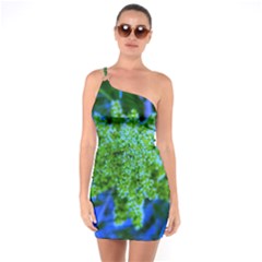 Lime Green Sumac Bloom One Soulder Bodycon Dress by okhismakingart