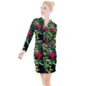 Deep Red Rose Button Long Sleeve Dress View1