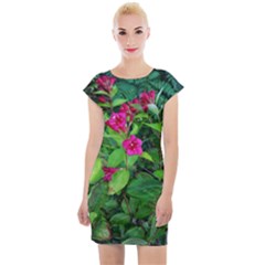 Purple Park Flowers Cap Sleeve Bodycon Dress by okhismakingart