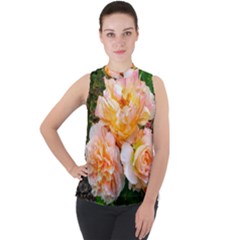 Bunch Of Orange And Pink Roses Mock Neck Chiffon Sleeveless Top by okhismakingart