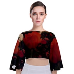 Rose Landscape Tie Back Butterfly Sleeve Chiffon Top by okhismakingart