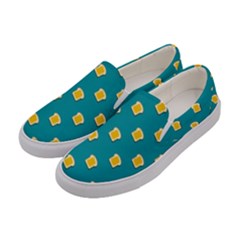 Toast With Cheese Pattern Turquoise Green Background Retro Funny Food Women s Canvas Slip Ons by genx