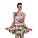 Tropical Watermelon Leaves Pink and green jungle leaves retro Hawaiian style Mini Skirt View1