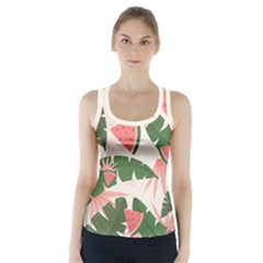 Tropical Watermelon Leaves Pink And Green Jungle Leaves Retro Hawaiian Style Racer Back Sports Top by genx