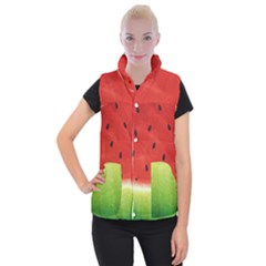 Juicy Paint Texture Watermelon Red And Green Watercolor Women s Button Up Vest by genx