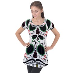 Day Of The Dead Skull Sugar Skull Puff Sleeve Tunic Top by Sudhe