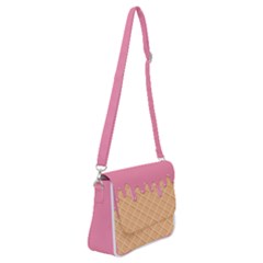 Ice Cream Pink Melting Background With Beige Cone Shoulder Bag With Back Zipper by genx