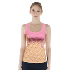 Ice Cream Pink Melting Background With Beige Cone Racer Back Sports Top by genx