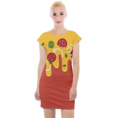 Pizza Topping Funny Modern Yellow Melting Cheese And Pepperonis Cap Sleeve Bodycon Dress by genx