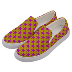 Pink Stars Pattern On Yellow Men s Canvas Slip Ons by BrightVibesDesign