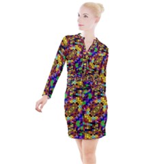 Color Mosaic Background Wall Button Long Sleeve Dress by Pakrebo