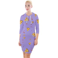 Pizza Pattern Violet Pepperoni Cheese Funny Slices Quarter Sleeve Hood Bodycon Dress by genx