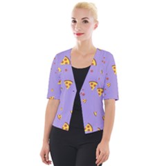 Pizza Pattern Violet Pepperoni Cheese Funny Slices Cropped Button Cardigan by genx