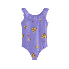 Pizza Pattern Violet Pepperoni Cheese Funny Slices Kids  Frill Swimsuit by genx