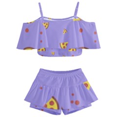 Pizza Pattern Violet Pepperoni Cheese Funny Slices Kids  Off Shoulder Skirt Bikini by genx