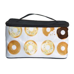 Donuts Pattern With Bites Bright Pastel Blue And Brown Cropped Sweatshirt Cosmetic Storage by genx