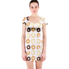 Donuts Pattern With Bites Bright Pastel Blue And Brown Cropped Sweatshirt Short Sleeve Bodycon Dress by genx