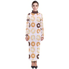 Donuts Pattern With Bites Bright Pastel Blue And Brown Cropped Sweatshirt Turtleneck Maxi Dress by genx