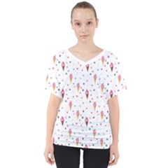 Ice Cream Cones Watercolor With Fruit Berries And Cherries Summer Pattern V-neck Dolman Drape Top by genx