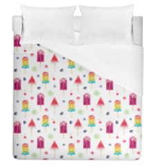 Popsicle Juice Watercolor With Fruit Berries And Cherries Summer Pattern Duvet Cover (queen Size) by genx