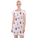 Popsicle Juice Watercolor with fruit berries and cherries summer pattern Cap Sleeve Bodycon Dress View1