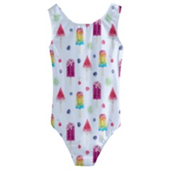 Popsicle Juice Watercolor With Fruit Berries And Cherries Summer Pattern Kids  Cut-out Back One Piece Swimsuit by genx