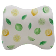 Lemon And Limes Yellow Green Watercolor Fruits With Citrus Leaves Pattern Velour Head Support Cushion by genx