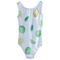 Lemon And Limes Yellow Green Watercolor Fruits With Citrus Leaves Pattern Kids  Cut-out Back One Piece Swimsuit by genx